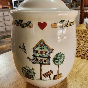 Vintage Thomson Pottery Birdhouse Container w Lid 7"